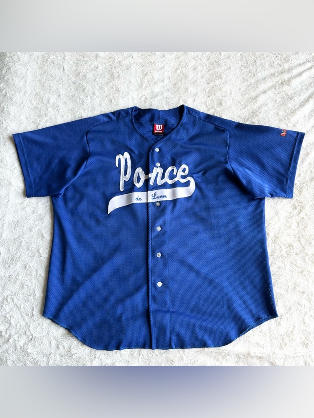 Vintage Ponce de Leon Baseball Jersey Adult XXL Blue Wilson Mesh #6 Script 90s